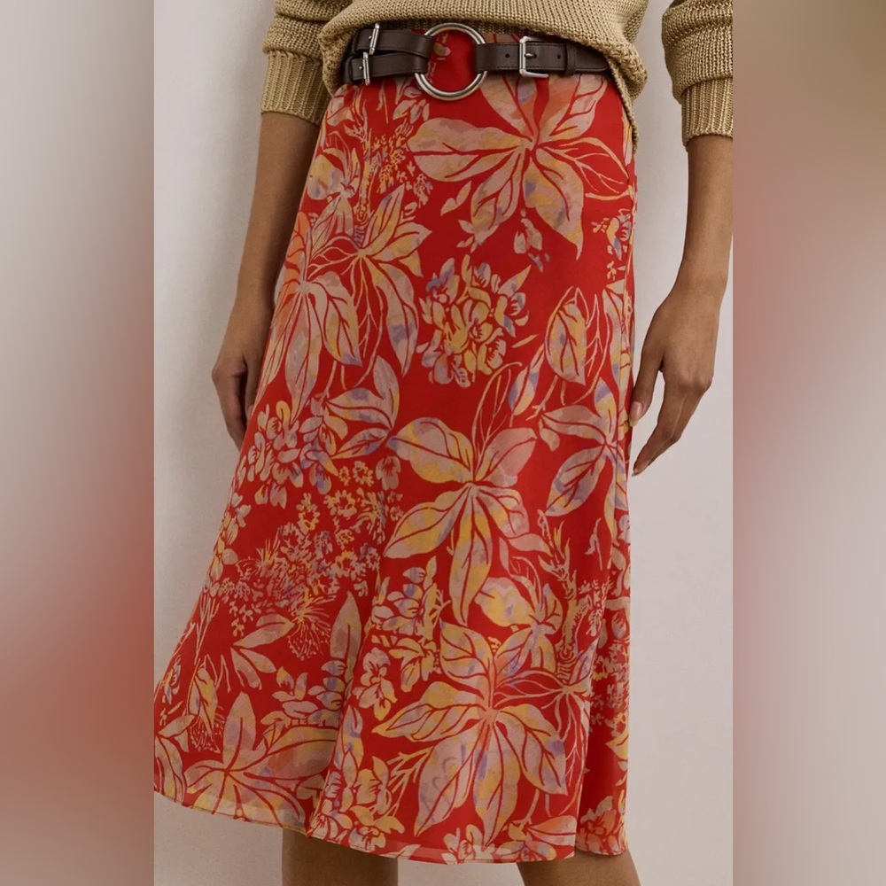 NWOT Lauren Ralph Lauren Floral Crinkle Georgette Midi Skir